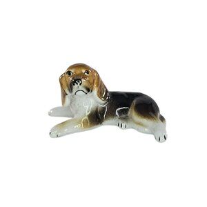 Vintage Miniature Bone China Beagle Dog Figurine Lying Down